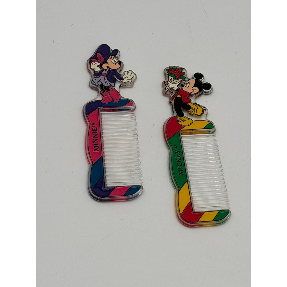 Vintage Disney Mickey and Minnie Mouse Acrylic Hair Combs 2pc Set Multicolor